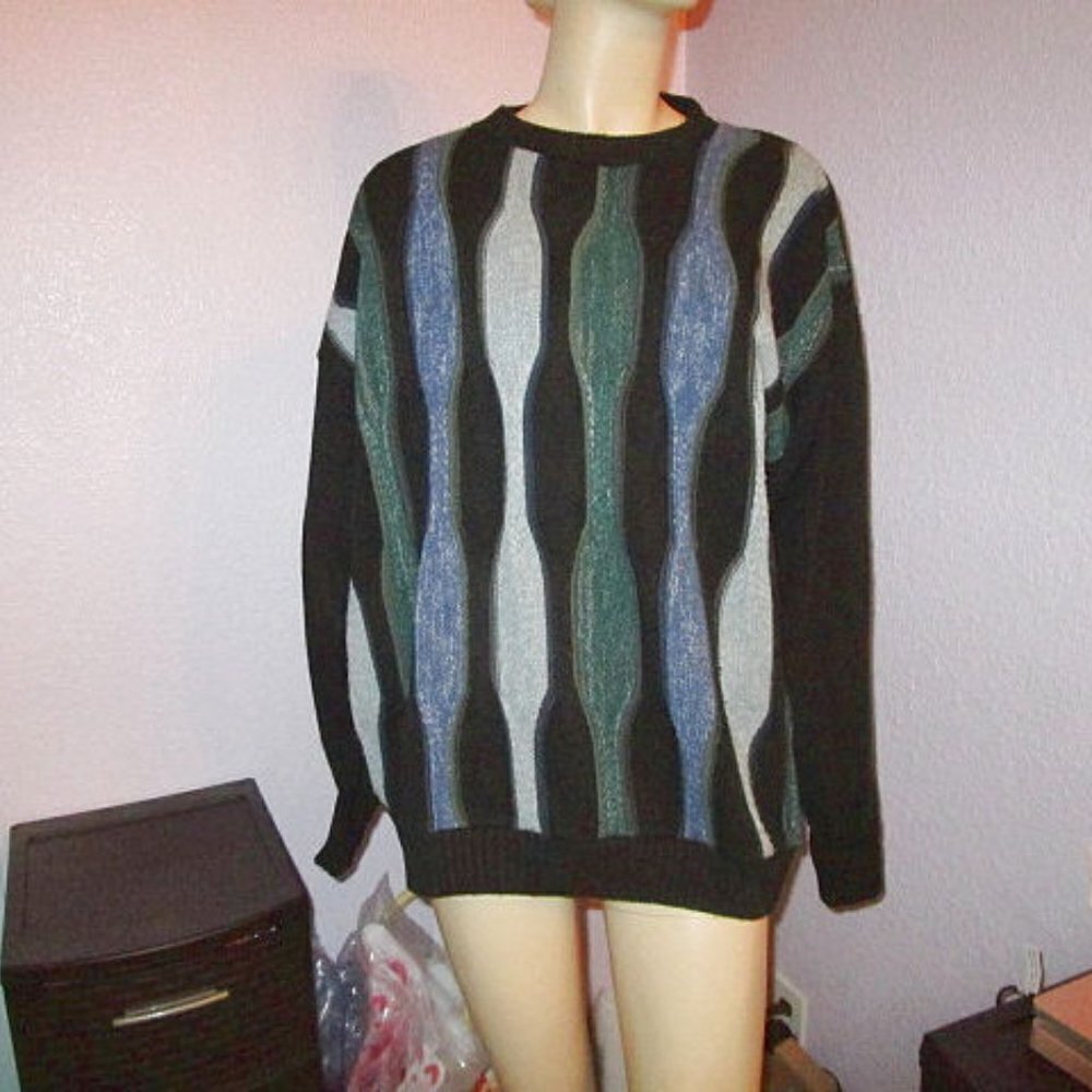 Vtg Protege Coogi Style Sweater  Mens Size L Textured 3D Knit USA Made 90s Dad